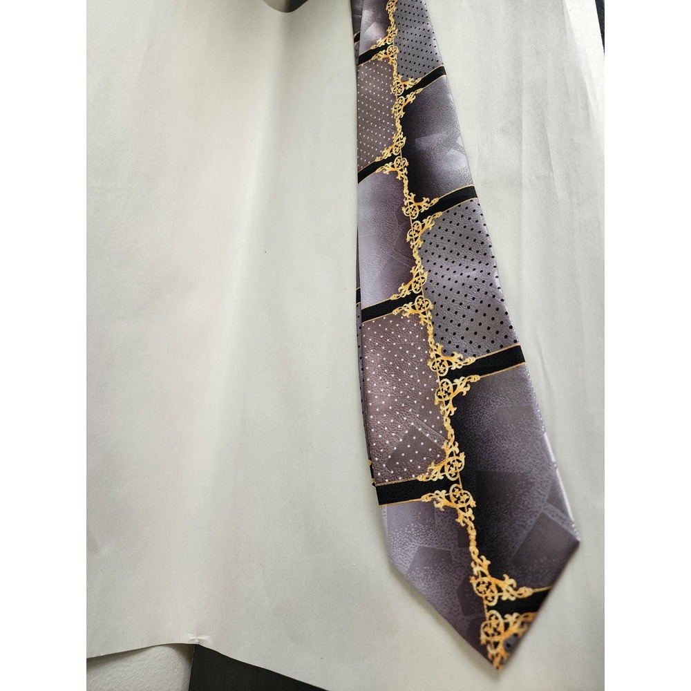 Daniel Ellissa Gray Black Gold Geometric Necktie